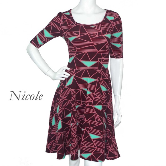 LuLaRoe Dresses & Skirts - lalaRoe Nicole Purple Geometic Skater Dress Small